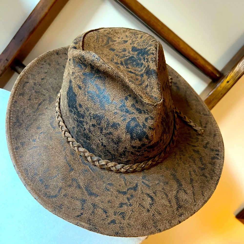HATQUARTERS USA 🤠 by HENSCHEL COWBOY Hat Size Small Braided Trim Distressed 🤎